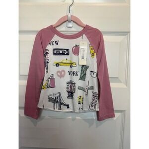 6.Peek Kids Girls 3T New York City Raglan Long Sleeve Graphic Tee Ivory Pink NYC